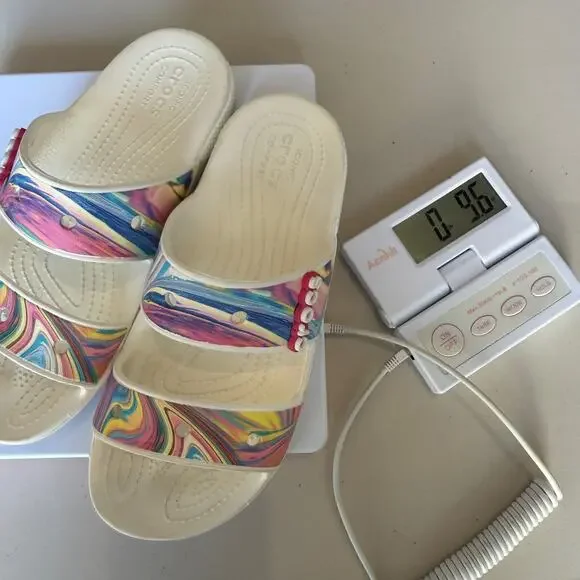 Crocs Unisex Slide Sandals Size M6 W8 White Multicolor Comfort Open Toe Poolcore - Picture 9 of 9